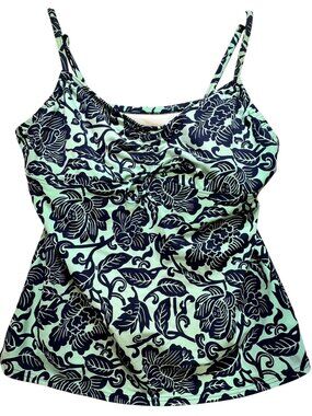 Lands' End Women's Adjustable Tankini Top Sleeveless Size 16L Blue Green Floral